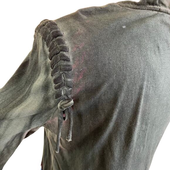 Fornarina LTD Vtg Y2K Tie-dye Scoop Neck Top Blouse Lace-up Shoulders Sequinned - Picture 7 of 16